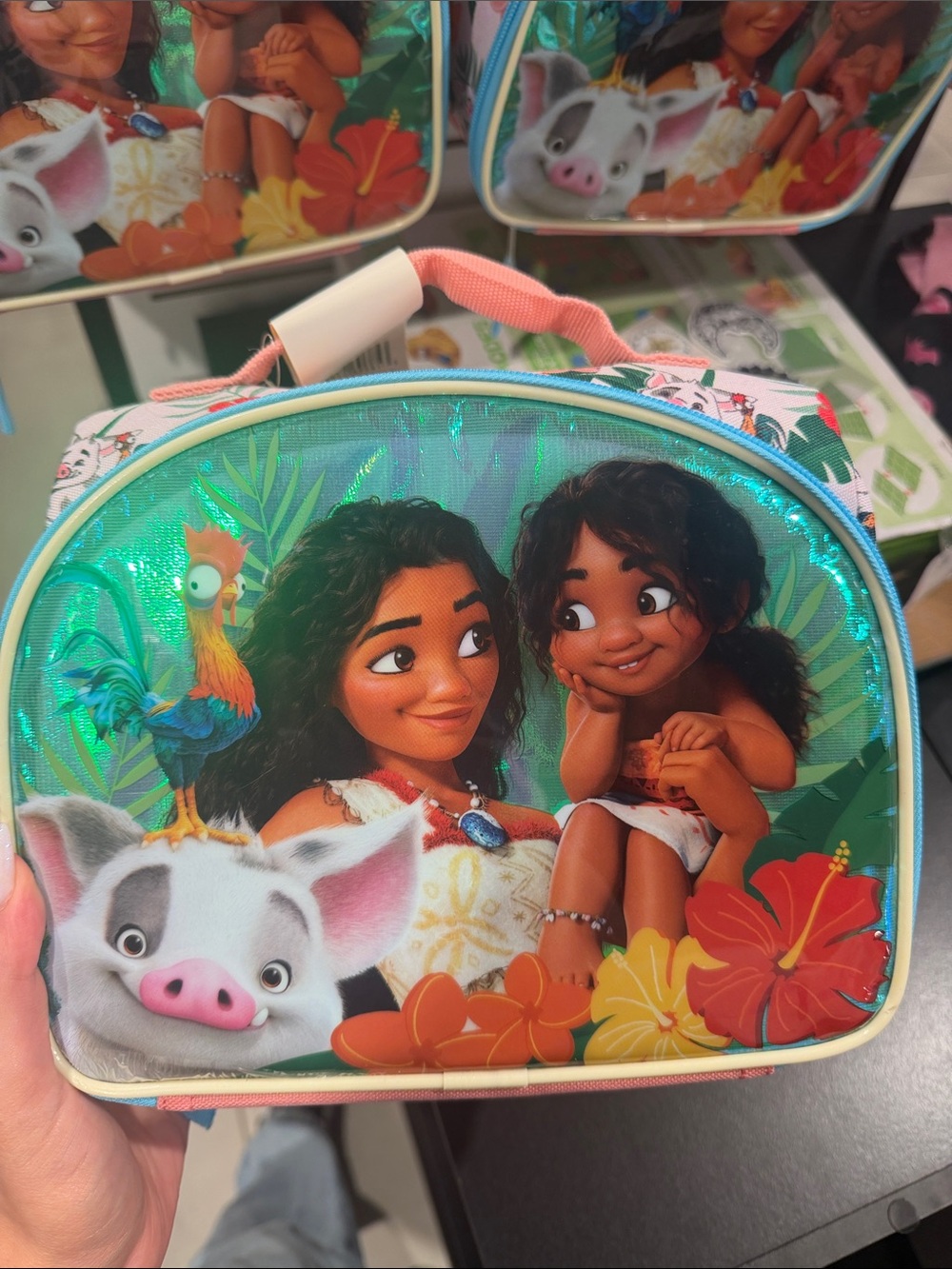 Disney Moana Kids Teal Holographic Lunch Bag with Pink Handle